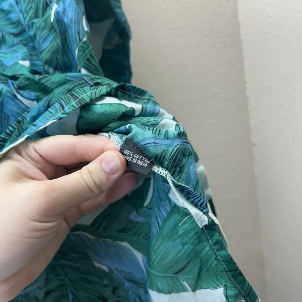 Kikisol Palm Leaves Tunic Top V‎ Neck Swim Cover Resort Wear Medium 100% Cotton